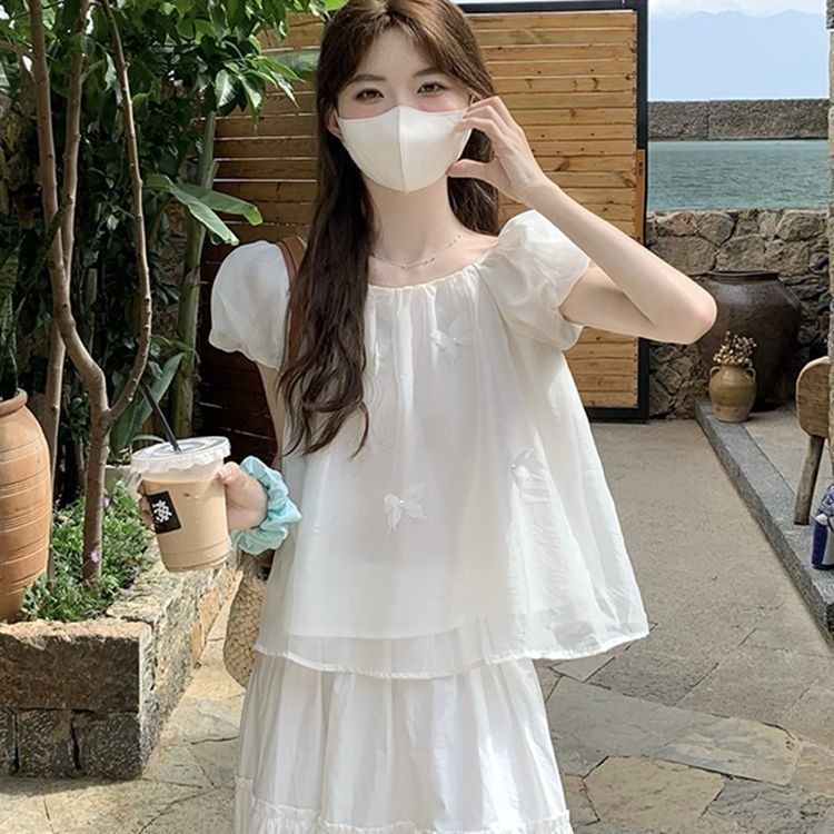 ส่งไวจากไทย⭐Summer⭐S-2XL  ชีฟองด้านบนแขนสั้นเสื้อยืดบวกขนาดผู้หญิงเกาหลีฤดูร้อนหลวมพอดีเสื้อสั้นด้านบนระบายอากาศ