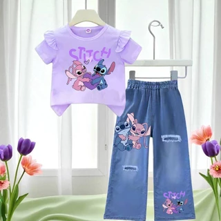 PINKชุดเซ็ทเด็ก2ชิ้น ลายน่ารัก เสื้อแขนระบาย*กางเกงยีนส์เทียม(ผ้าฝ้ายโพลี)5847