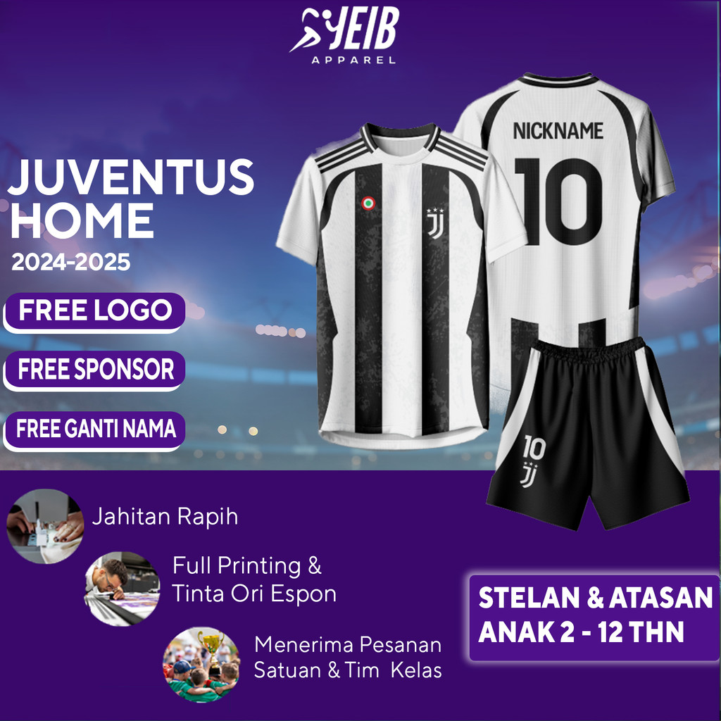"Le Zebre" JUV3 HOME 2024 2025 SERIE A KIDS FOOTBALL JERSEY FULL PRINTING ฟรีชื่อ, โลโก้, SPONSOR