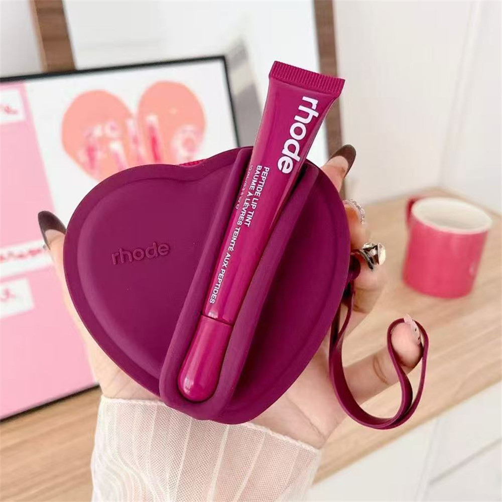 คุณภาพสูง กระจกรูปหัวใจ Rhode Wallet Card Holder Mini Phone Bag Case with Hailey Lipstick Lip Gloss 