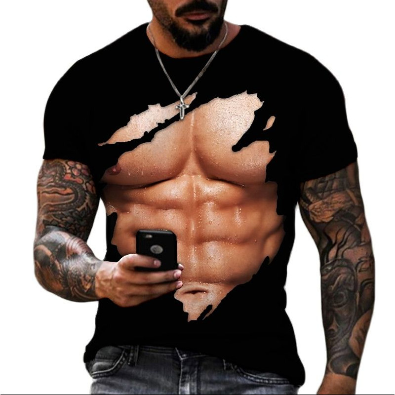 เสื้อยืดลายกราฟิก ออกแบบ abs สำหรับผู้ชาย สไตล์แคชวล เหมาะกับการแต่งตัวแบบฮิปฮอปและฮาราจูกุ พร้อมพิมพ์สามมิติFunny 3D