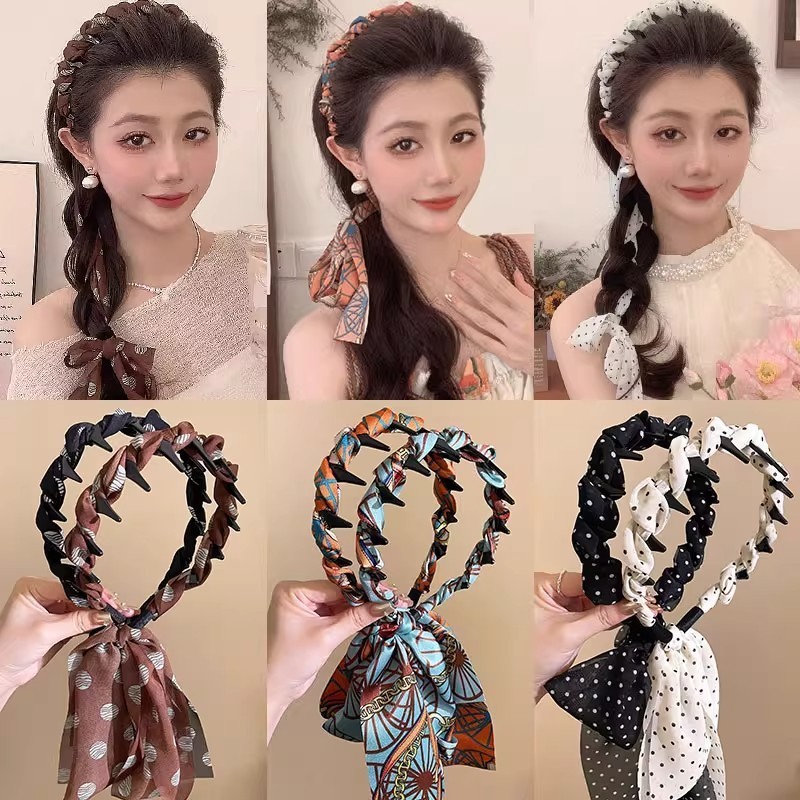 ที่คาดผมย้อนยุคสำหรับผู้หญิง สタイล์คลื่นถักแฟชั่นเกาหลี
