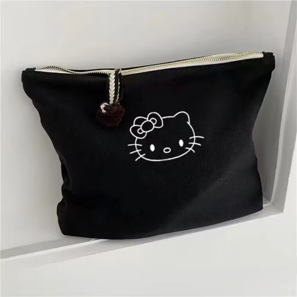 Niche Cute Hand Canvas Makeup Bag Womens Japanese Style ins Simple and Portable Large Capacity Skinc
