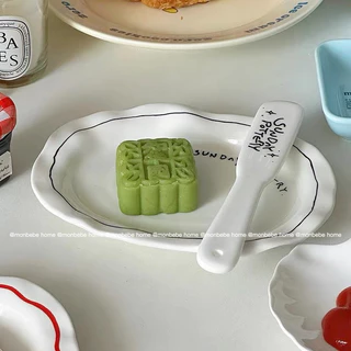 จานขนม จานมีดเนย ลายins สไตล์เกาหลี พร้อมส่ง！！！