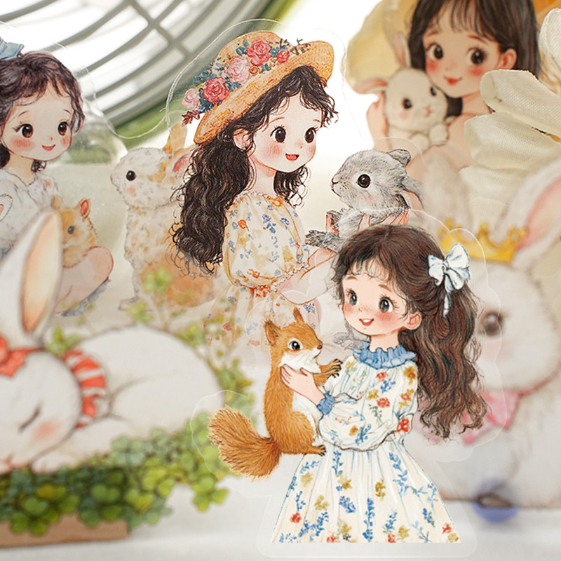 WEI 20 ชิ้น [ชุดสหายของ Aya] การ์ตูนสัตว์เลี้ยงธีม DIY สติกเกอร์ตกแต่ง Deco สติกเกอร์ PET กระดาษ Scrapbooking วัสดุสมุดภาพชุด