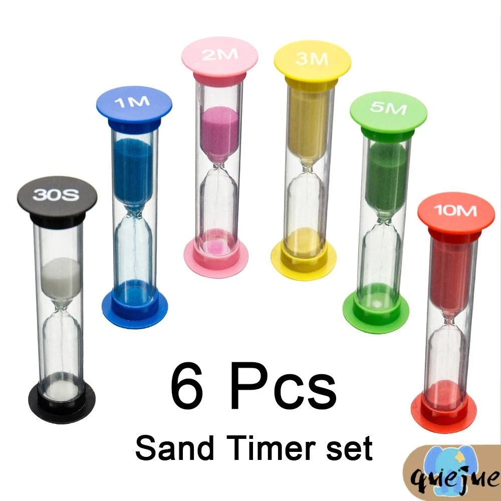 6 ชิ้น พลาสติกที่มีสีสันทรายจับเวลา 0.5/1/2/3/5/10 นาที ทรายนาฬิกา ทรายนาฬิกาแก้วจับเวลาชุด
