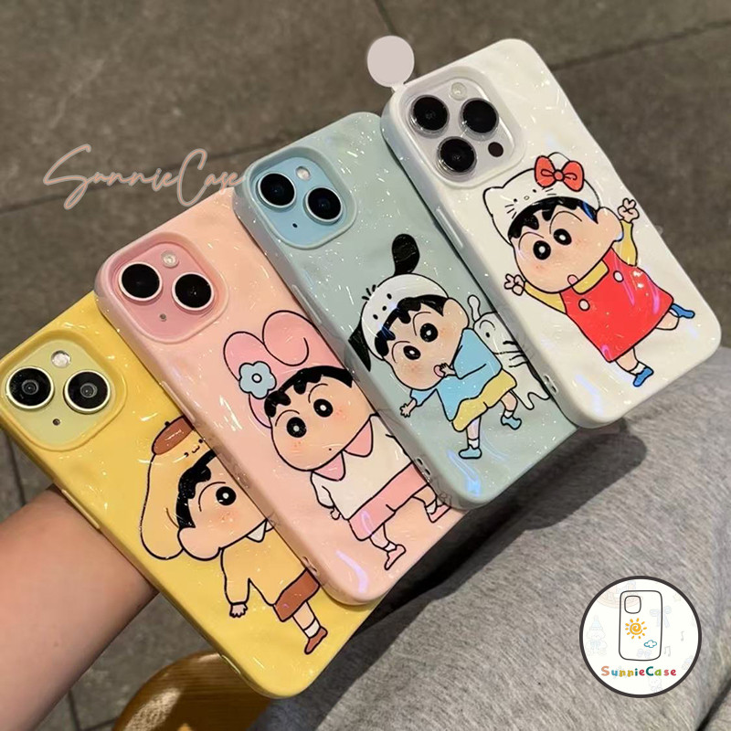 น่ารัก เคสไอโฟน 13 สำหรับ IPhone 15 13 14 16 11 12PRO Pro Max XR XS X Max 16 11 7 8 Plus เคส ชินจัง เคสนิ่มลายอุกกาบาต