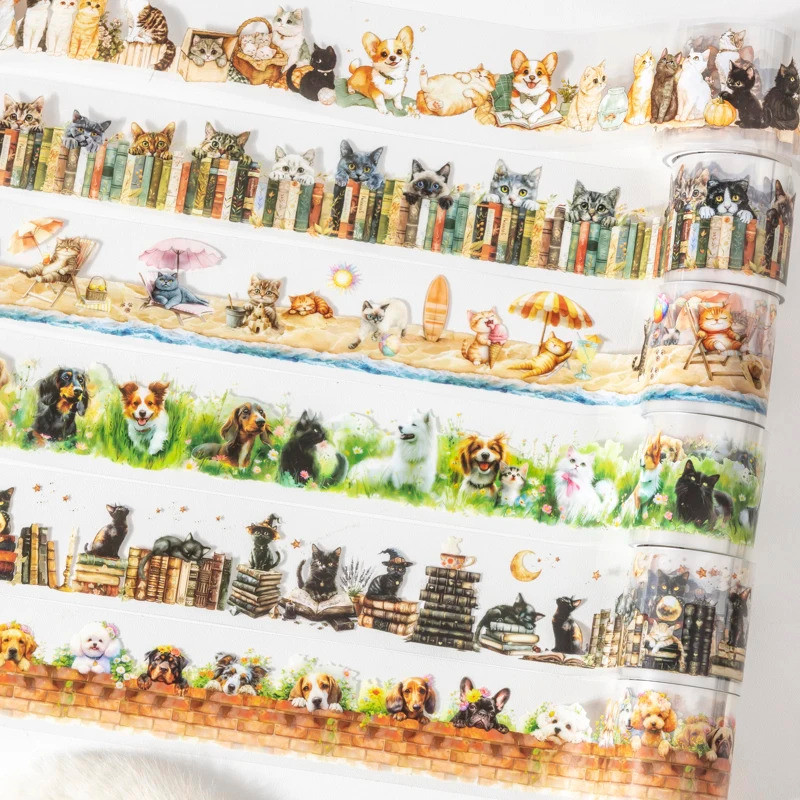 Journal GO 4x200 ซม.การ์ตูนสัตว์ Journaling เทปน่ารักสัตว์เลี้ยงสติกเกอร์ตกแต่ง Collage การ์ด DIY Scrapbooking Masking เทป