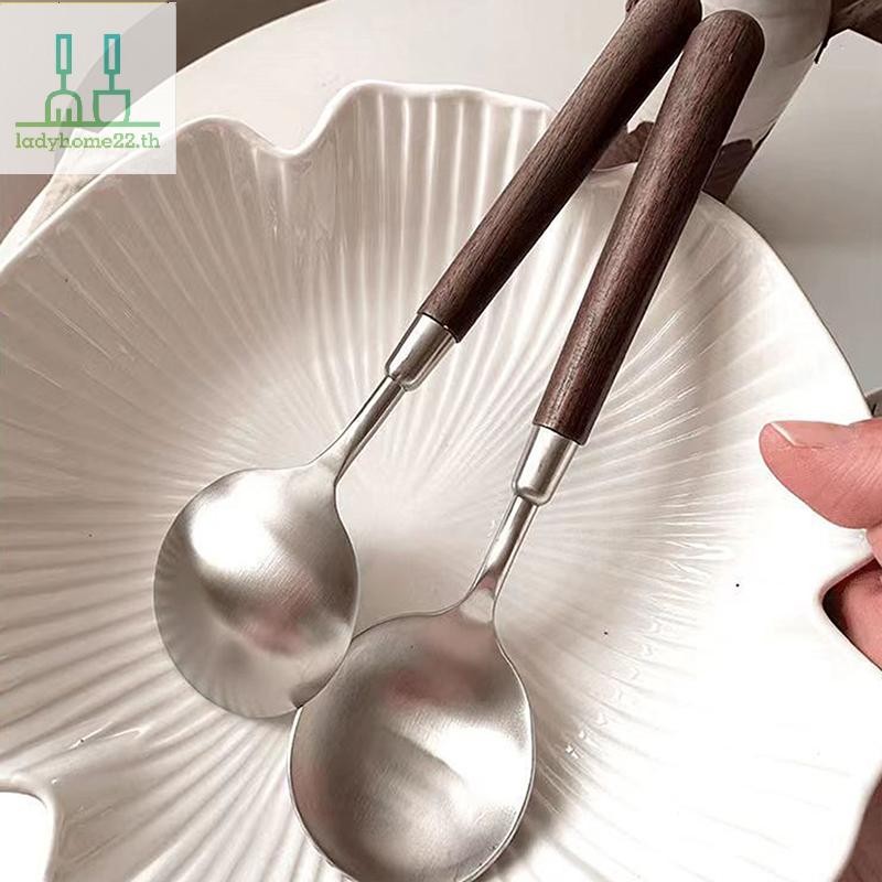DOOULADY สแตนเลสช้อนซุปความคิดสร้างสรรค์แบบพกพาไม้ช้อนสําหรับไอศกรีมขนมหวาน Scoops Tablespoon อุปกรณ์ครัว TH - รูปที่ 2
