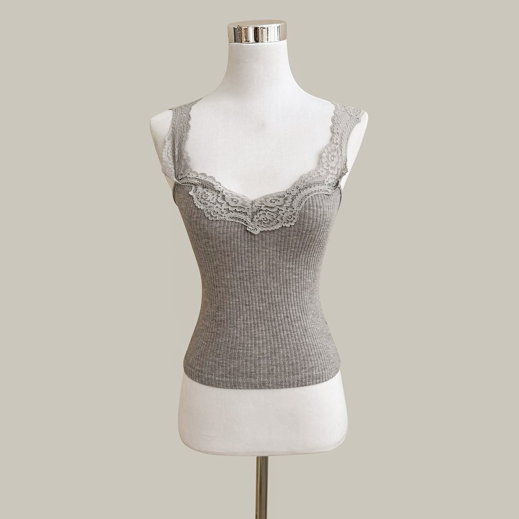 Helene Lace Top - สีเทา