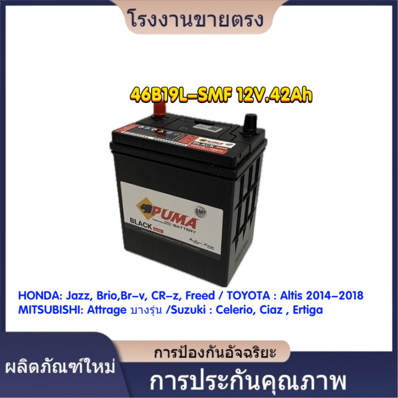 ★คุณภาพสูง แบตเตอรี่รถยนต์ PUMA 46B19L-SMF ฮอนด้า แจ้ส, ซิตี้, บรีโอ้, BRV, FREED, โมบิลิโอ้, etc.โร
