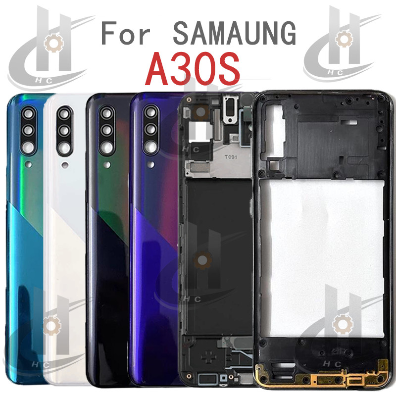 สําหรับ Samsung Galaxy A30S A307 แบตเตอรี่ฝาหลังกรอบกลาง + ปุ่ม + กรอบด้านหน้า LCD + เลนส์กล้อง