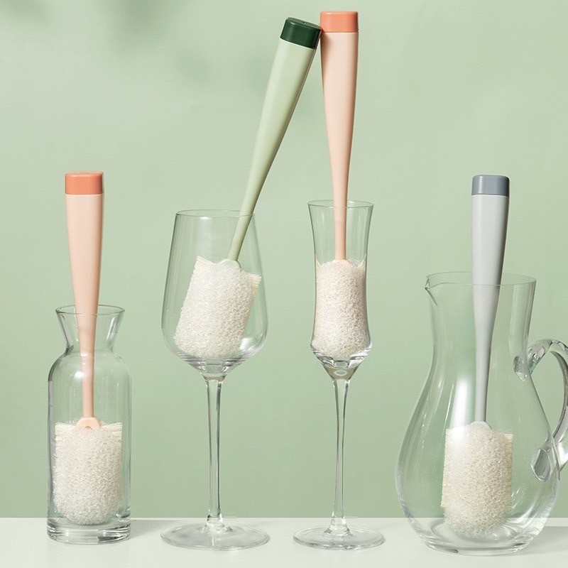 แปรงล้างขวดนม หัวฟองน้ำ 2in1 แบบด้ามจับยาว แปรงล้างแก้ว เปลี่ยนฟองน้ำได้ แปรงล้าง เปลี่ยนหัวได้ แปรงล้างขวด แปรงขัด - รูปที่ 2