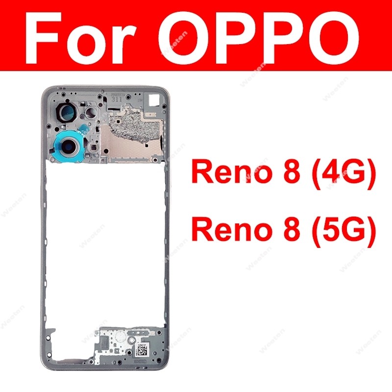กลางที่อยู่อาศัยสําหรับ OPPO Reno 8 4G 5G CPH2457 CPH2359 กลางกรอบผู้ถือชิ้นส่วนฝาครอบ