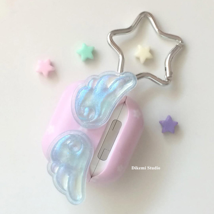 เกาหลี อิน สีชมพูและน่ารักสาวหัวใจ นางฟ้า ปีก ดาว เคสหูฟังบลูทูธไร้สายสําหรับ แอร์พอด4/3 และ แอร์พอด มือโปร 2/3 เคสป้องกันแข็ง