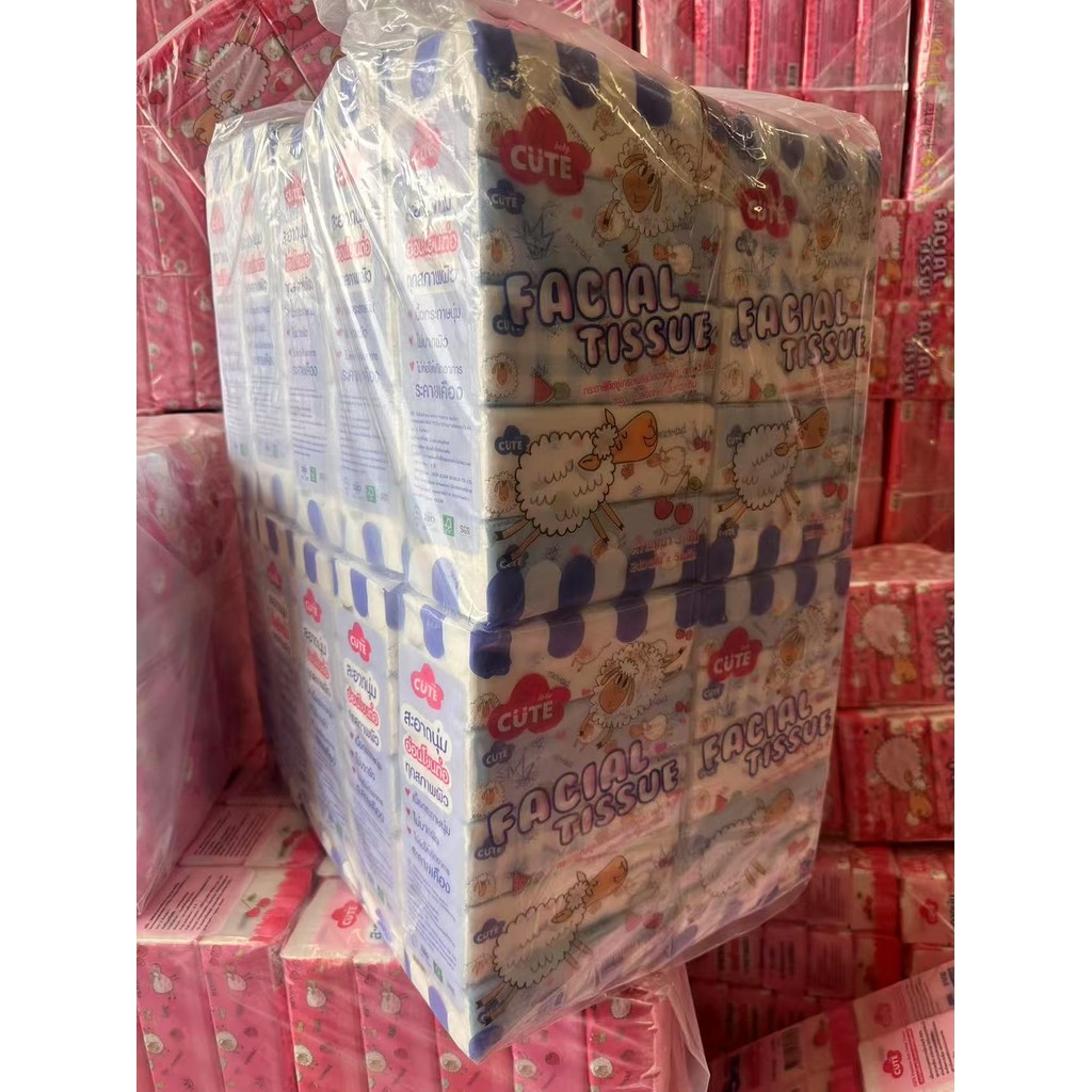 Tissue CUTE ทิชชู่เช็ดหน้า ทิชชู่ยกลัง 20 หิ้ว หิ้วละ5ห่อ 240แผ่น หนา3ชั้น  หนานุ่ม