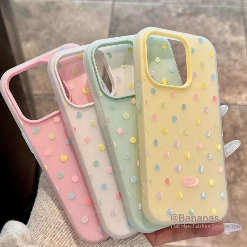 เข้ากันได้กับ iPhone 16 15 14 13 12 11 Pro Max 16E X XR XS Max 7 8 Plus SE2020 เคสโทรศัพท์การ์ตูนสีลูกกวาดป้ายจุดนุ่มปกหลัง