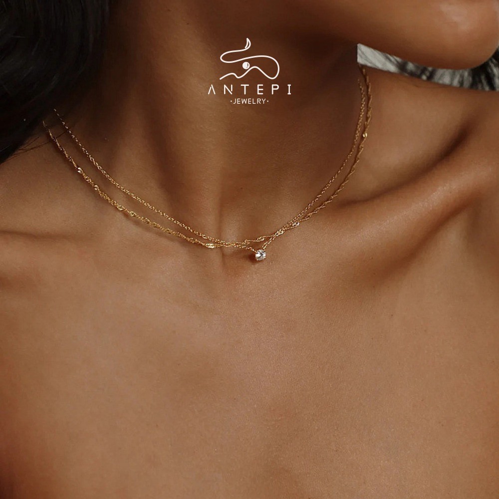 ATP double multilayer simple zirconia ชุดสร้อยคอผู้หญิง,สแตนเลสสร้อยคอหรูหรา choker สําหรับผู้หญิง