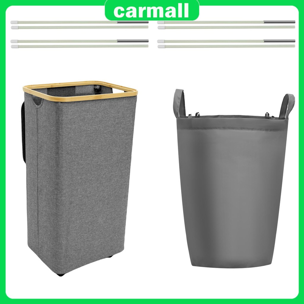 ตะกร้าซักผ้ามีล้อพับได้ 100L ตะกร้าซักผ้าพร้อมฝาปิดและกระเป๋าด้านในแบบถอดได้ SHOPSBC5802