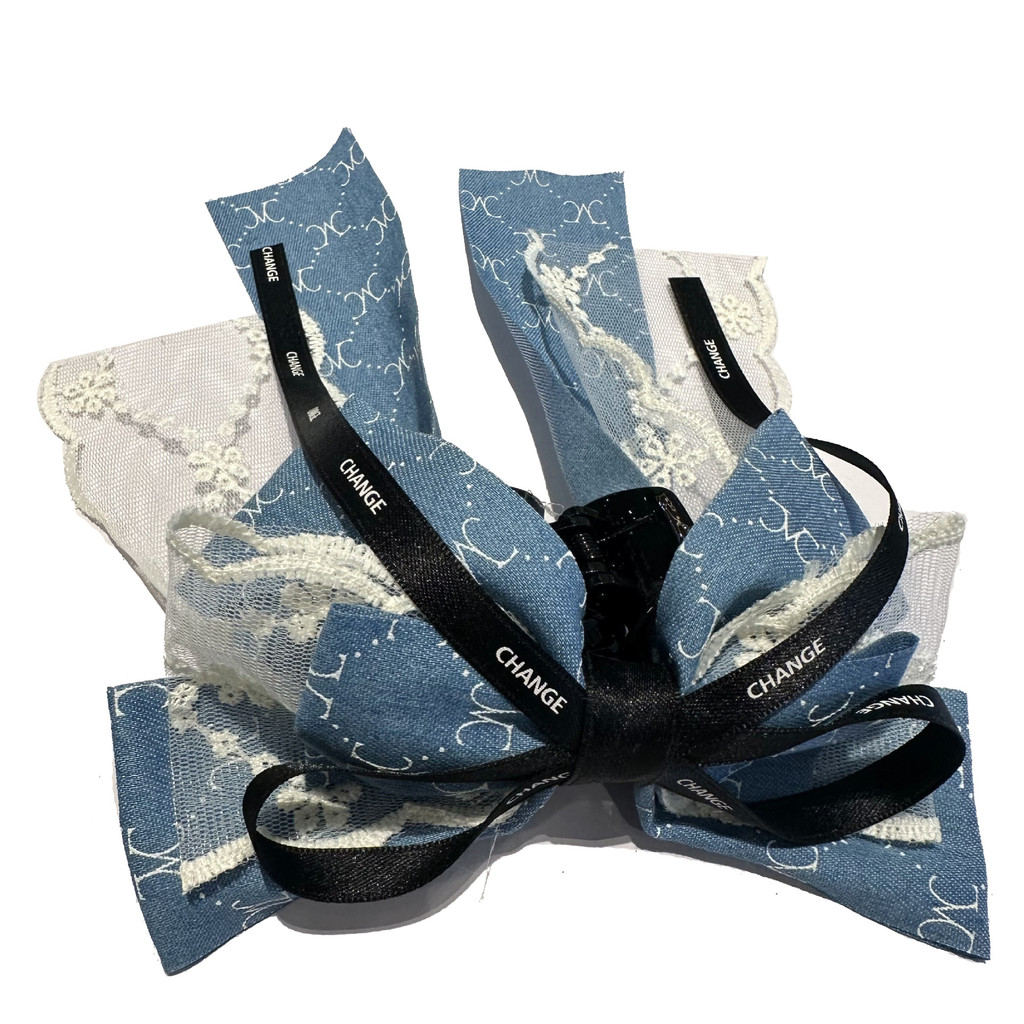 คลิปผมหางม้าลายโบว์สีฟ้า แบบเกาหลี สไตล์หวานสำหรับหญิง - รูปที่ 3