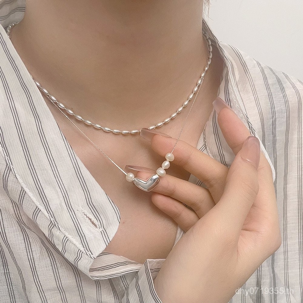 สร้อยคอลายเกาหลีและเข็มขัด Lentil สไตล์หรูหราจากเงินสเตอร์ลิง S925 และไข่มุกน้ำจืด WZ8K