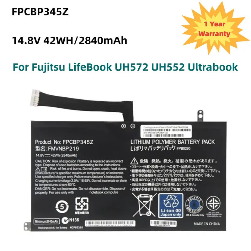 FPCBP345Z 14.8V 2840mAh Laptop Battery For Fujitsu LifeBook UH572 UH552 Ultrabook Series FMVNBP219 F