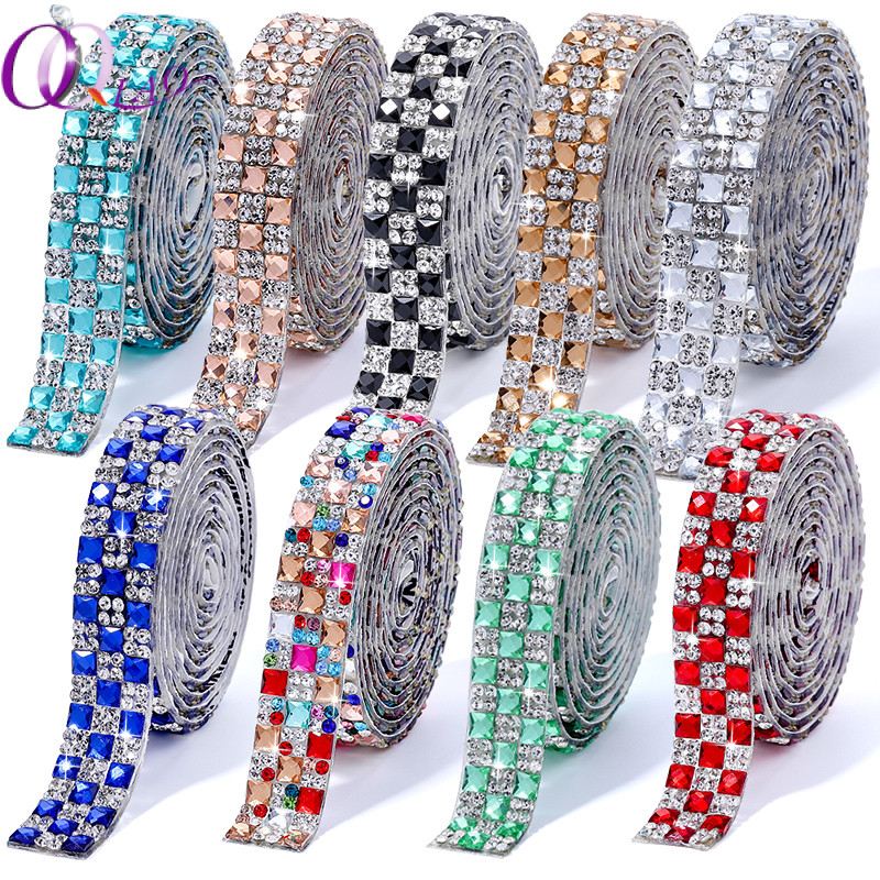 Qiao 1 หลาสี่เหลี่ยมผืนผ้า Self กาว Rhinestone เทปหลากสีคริสตัล Glitter