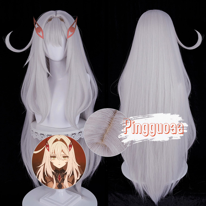 【Manmei】Genshin Impact Ronova Cosplay Wig 98cm Long Fluffy Pink Gray Heat-Resistant Synthetic Hair