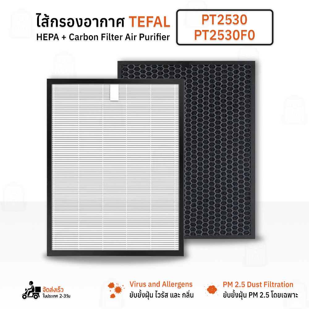 Qbag - ไส้กรองอากาศ Tefal - PT2530 PT2530F0 Filter Hepa Carbon แผ่นกรองอากาศ