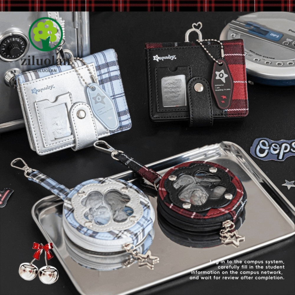 ZILUOLAN Zero Wallet, Casual Versatile Card Bag, Plaid Portable ID Storage Bag