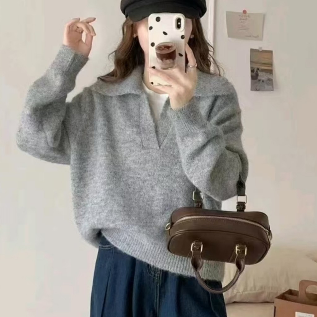 เสื้อกันหนาวสำหรับผู้หญิง สไตล์ฝรั่งเศสนุ่มนวล แบรนด์พรีเมียม ฤดูใบไม้ร่วงและฤดูหนาว ทรงหลวมสวมสบาย เข็มขนาดใหญ่ - รูปที่ 2