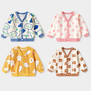 เสื้อแจ็คเก็ตเด็ก 100% ผ้าฝ้าย แขนยาวคาร์ดิแกน เนื้อนุ่มอุ่นสบาย ปลอดภัยสำหรับฤดูใบไม้ผลิและฤดูหนาว