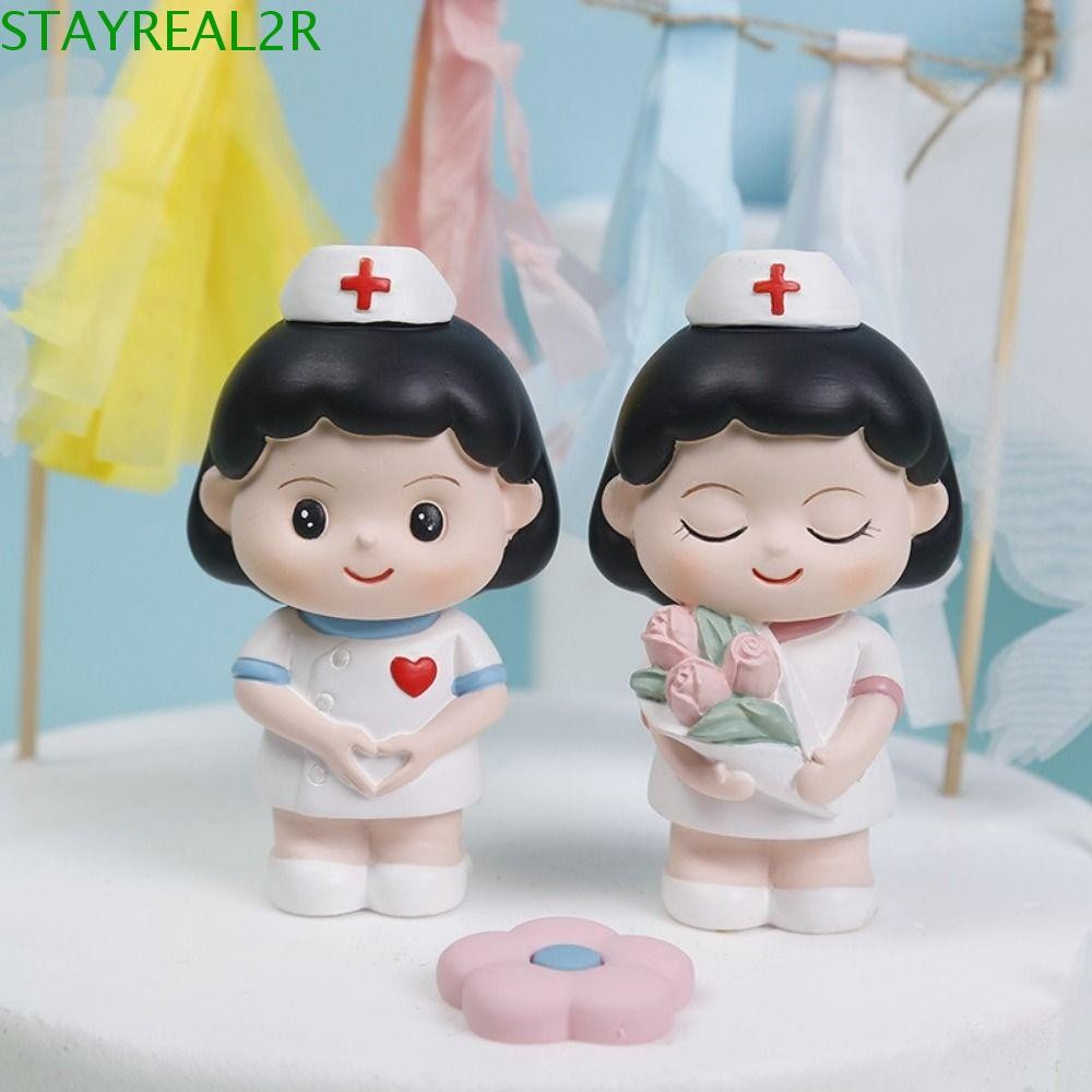 STAYREAL2R ตุ๊กตาพยาบาลสีขาว, การ์ตูน DlY ภูมิทัศน์หมอรุ่น, น่ารัก Handmade พยาบาลเบเกอรี่เครื่องประ