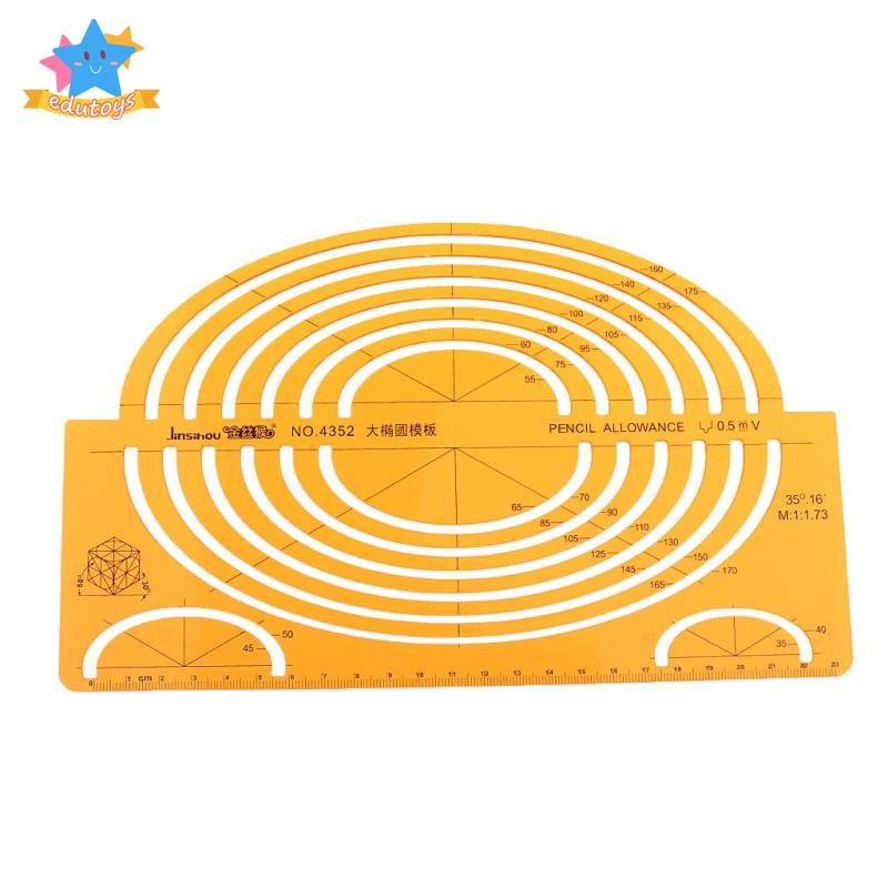 [Edstars] ขนาดใหญ่ ISOMETRIC ELLIPSE DRAWING STENCIL STUDENTS MATH RULER CRAFT สีเหลือง 4352