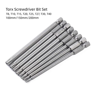 PERF 8PCS Hex Head Allen ประแจเจาะ Bits ชุด, 1/4 นิ้ว 100 มม.150 มม.200 มม.Torx ไขควงชุด Bit,ฮาร์ดแวร์อุปกรณ์เสริม T8-T40 ไฟฟ้าหกเหลี่ยม Bit ประแจใช้