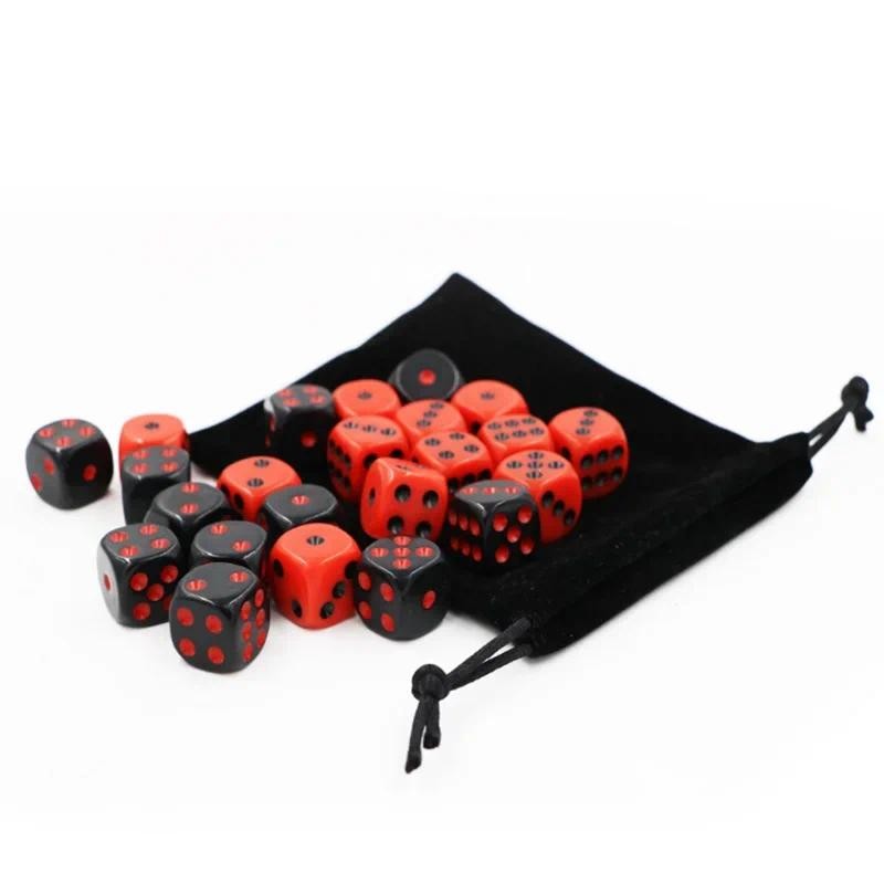 24 PCS/Set Dice  with Velvet Bag Red/Black Dice SET 16mm