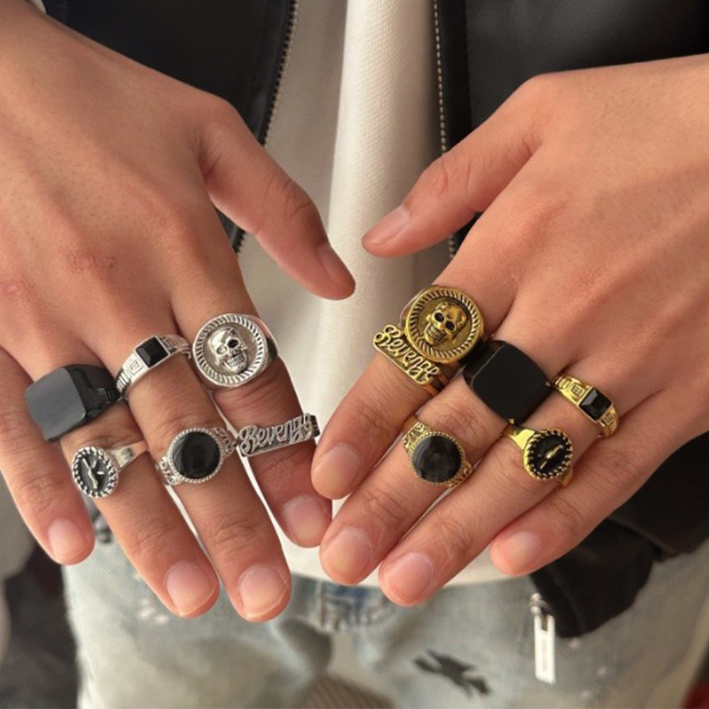 6 ชิ้น/เซ็ต Retro Gold เรขาคณิต Skull แหวนสําหรับชายหญิง Elegant เครื่องประดับ Joint แหวนชุด Vintage อุปกรณ์เสริมของขวัญ