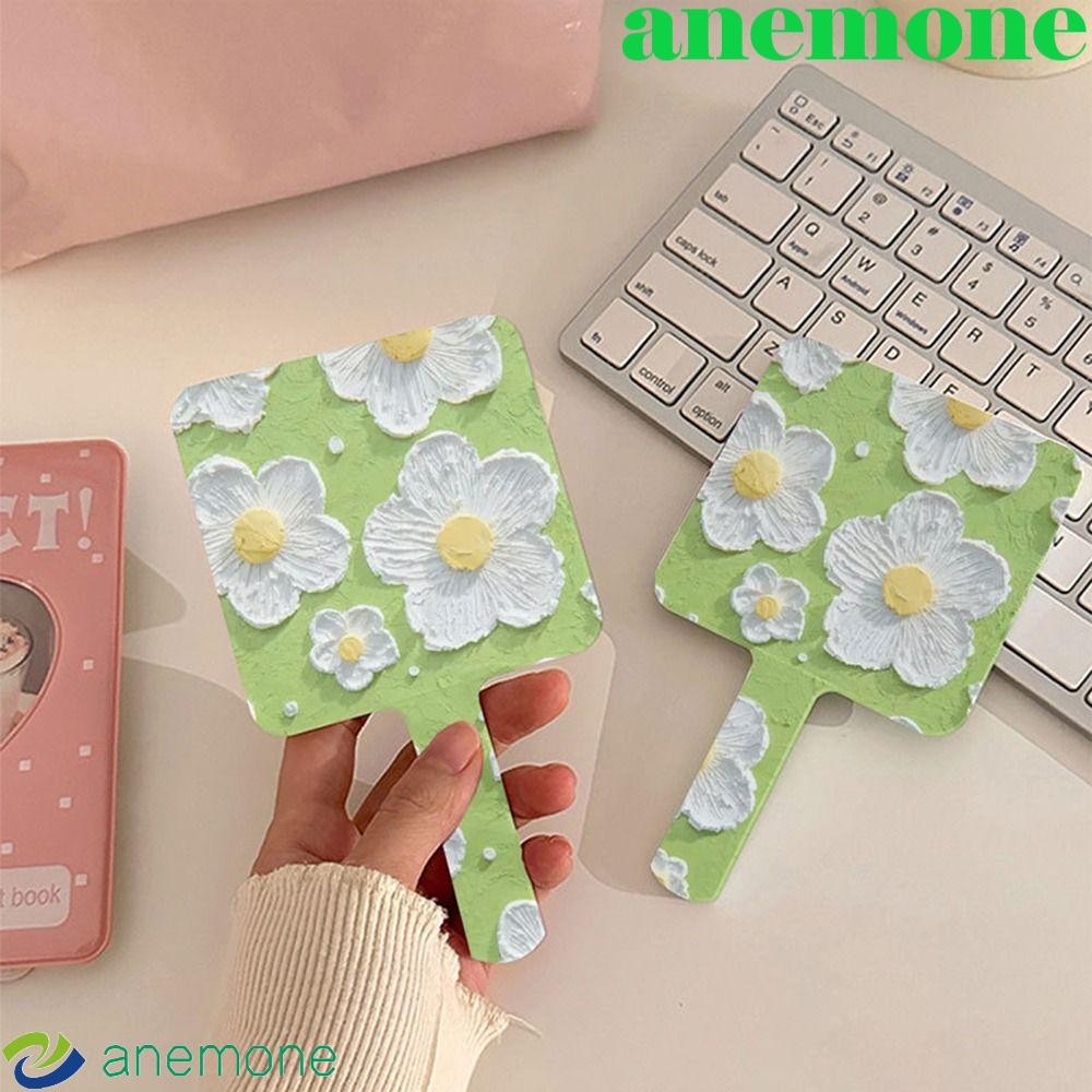 Anemone กระจกแต่งหน้า ทรงสี่เหลี่ยม ลายดอกไม้ แบบพกพา สไตล์สร้างสรรค์ สําหรับเด็กผู้หญิง