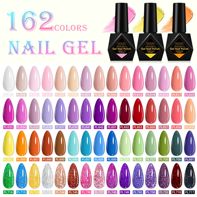 FOUR LILY 10ml เจลเล็บสีเนื้อกลิตเตอร์ DIY สร้างสรรค์ 162สียอดนิยม นาฬิกา28วัน เจลเล็บโซคอฟ ยูวี เอเลดี