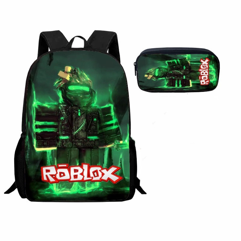 2 ชิ้น/ชุด ROBLOX กระเป๋านักเรียนเด็ก + กระเป๋าดินสอ 3D การ์ตูน กระเป๋าเป้สะพายหลัง สะดวกสบายทนทาน Backpack
