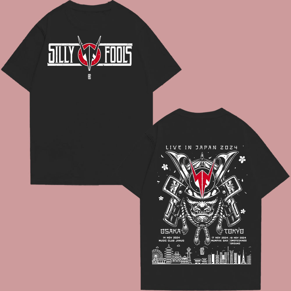เสื้อยืดคอกลมแขนสั้นผ้าฝ้ายลาย Silly Fools Live In Japan สำหรับผู้ชาย ไซส์ S-5XL