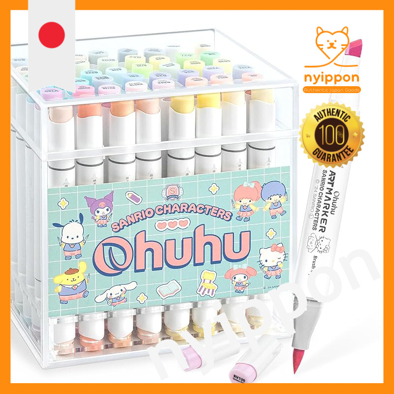 Ohuhu Illustration Markers - 48 Colors Pastel, Fine and Bold Tip, Sanrio Collaboration with Sanrio