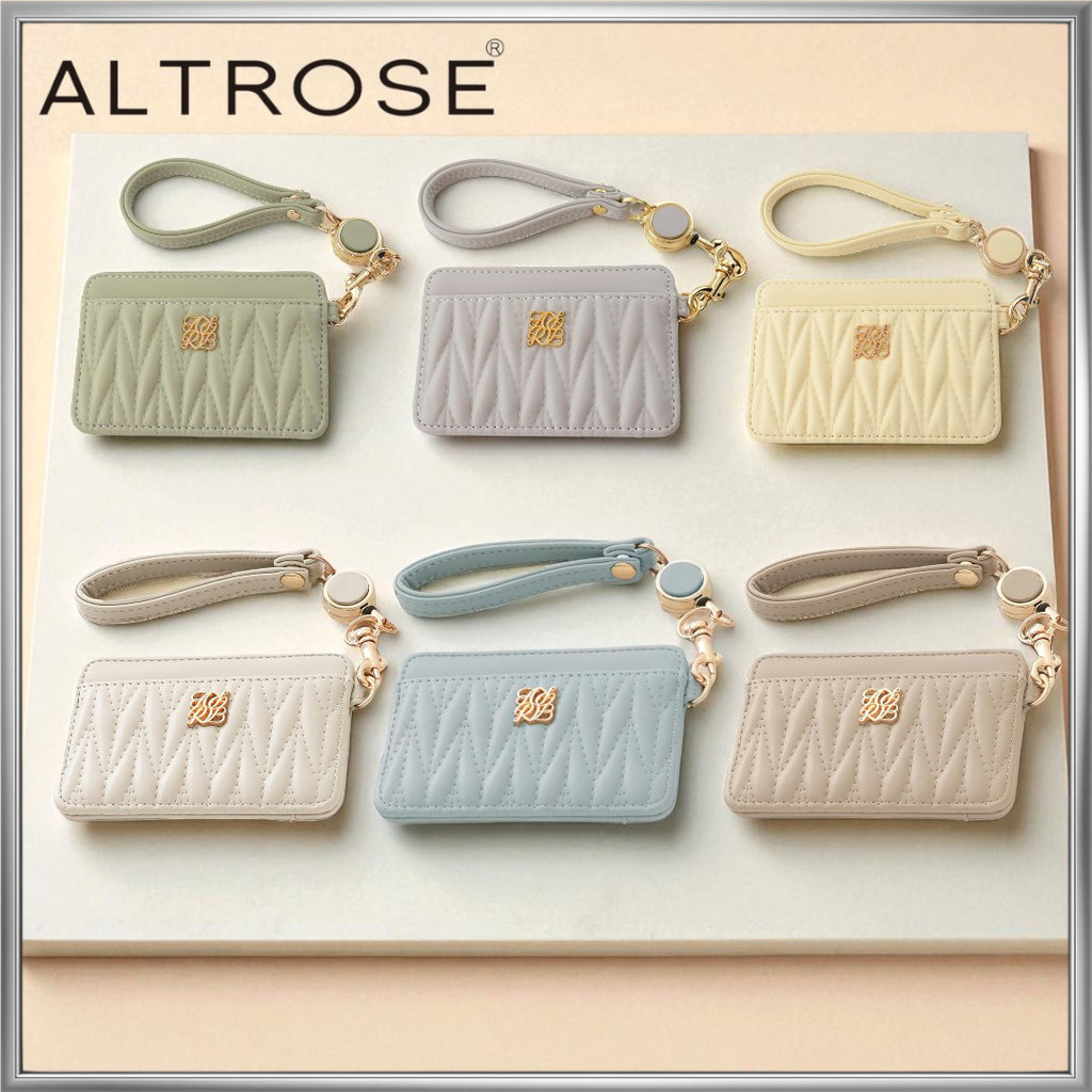 [Altorose] Blue Pass Case for Commuting and School with Reel and Strap, Cute Quilted Rosia Series, B
