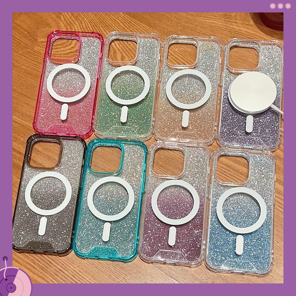 Magnetic Glitter เคสหรูหราของแท้เหมาะสําหรับเคสโทรศัพท์ iPhone 17Promax 16plus 15 14 13 12 air