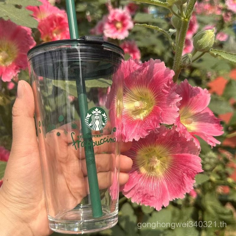 Breeze Cup.Starbucks Cup with Straw Frappucino Glass Water Bottle Simple Green Enjoyment Cup Desktop
