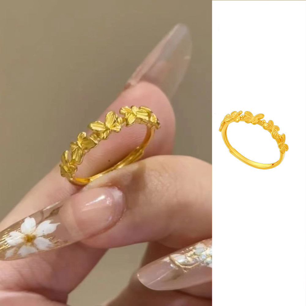 แหวนสีทองแบบ 3 มิติ ประดับผีเสื้อเทียม สำหรับผู้หญิง