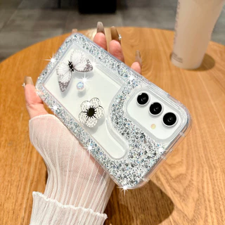 SAMSUNG สําหรับSamsung A06 A07 A17 A16 A26 A36 A56 A14 A34 A54 A05 A05s A15 A35 A55 S26 S25 S24 Plus S26 Ultra 5G Glitterดอกไม้ผีเสื้อฝาครอบนุ่ม