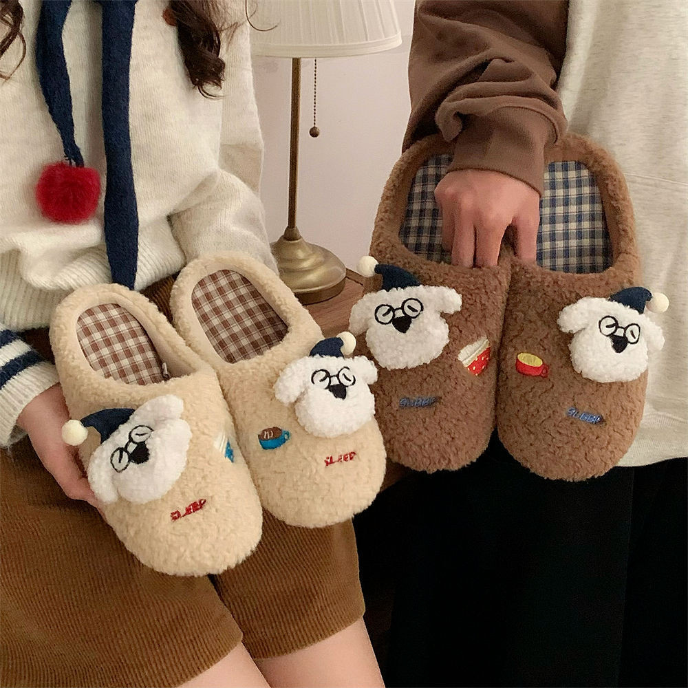 【ใหม่】Xixitiao รองเท้าแตะผ้าฝ้าย สําหรับผู้ชายและผู้หญิงน่ารักและอบอุ่นบ้านฤดูหนาวที่สนุกสนานลูกสุนั