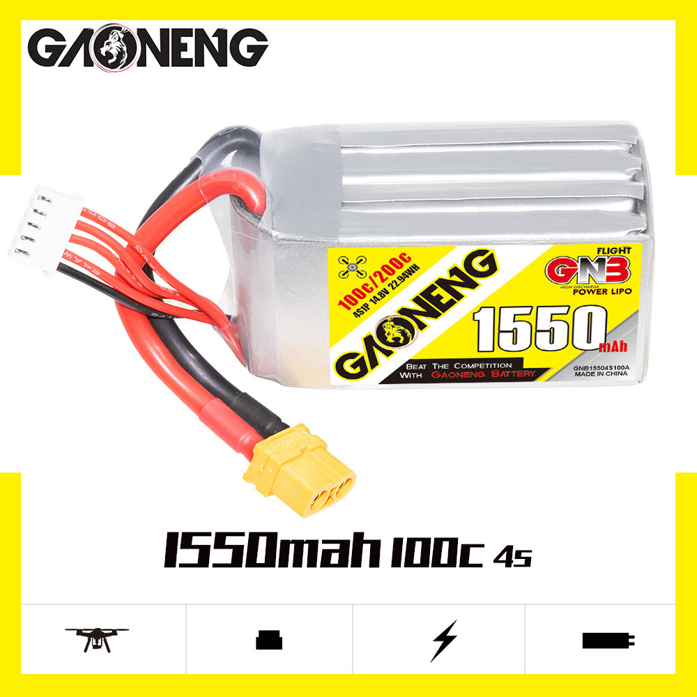 พลังงานสูง GNB 1550mAh 4S 14.8V 100C ผ่านเครื่องบินรุ่น FPV แบตเตอรี่ลิเธียม GAONENG LiPo