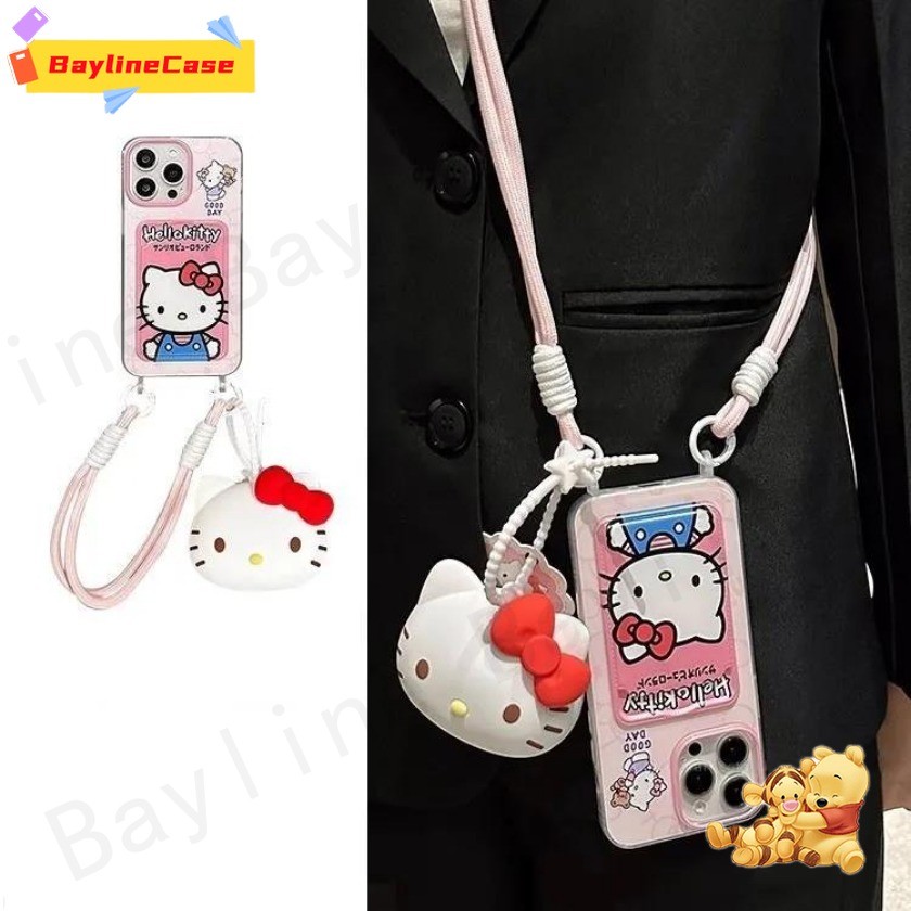 ใหม่Ins 3Dการ์ตูนน่ารักสีชมพูKitty +KittyHeadกระเป๋า+สั้น+เชือกยาวสีแดงตารางผู้ถือบัตรเคสโทรศัพท์เข้ากันได้กับiPhone 16 15 14 13 12 11 Pro Max X Xr Xs Max 8 7 6 Plusปกอ่อน